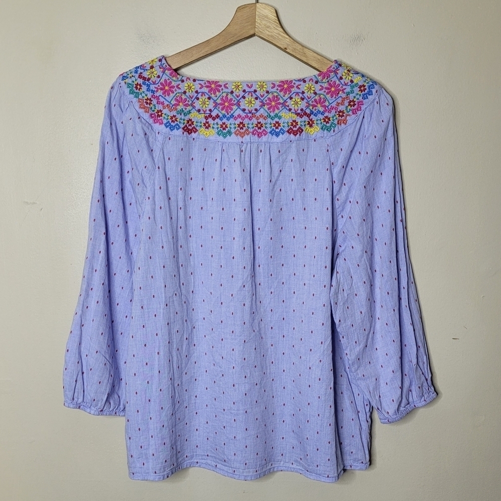 Talbots Floral Embroidered Chambray Cottagecore Shirt - Picture 6 of 8